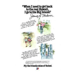 Fly the Friendly Skies of United Airlines Hawaii Michener 1970s Vintage Print Ad